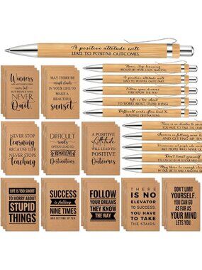 60 Inspirational Notebooks & Bamboo Pens Set - Motivational Mini Notepads for